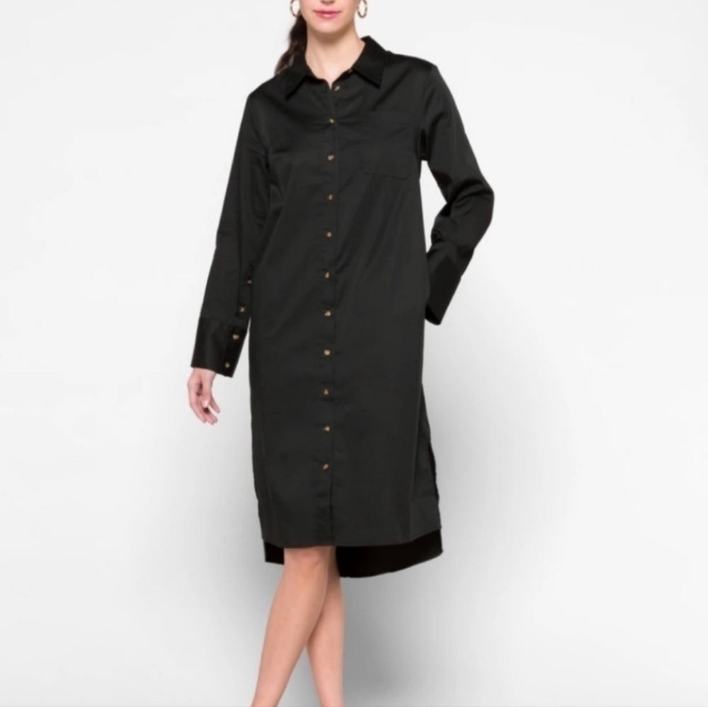 UNIVERSAL STANDARD Peyton Black Poplin Button Front Shirt Dress  XS 10 / 12